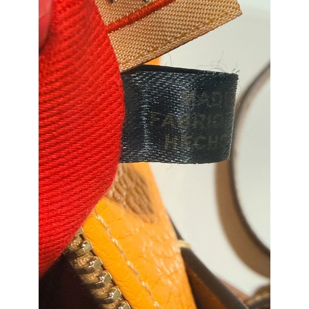 Dooney & Bourke Orange Pebbled Leather Satchel Crossbody Bag Brown Trim